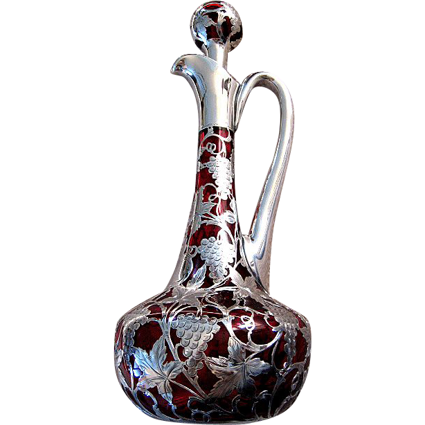 Exquisite Rare Antique Cranberry Glass ~ Sterling Silver Decanter Exquisite Rare Antique Cranberry Glass ~ Sterling Silver Decanter