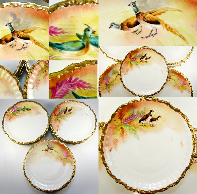 Antique 12-Pc HP Game Plates Set, LIMOGES, France - Bawo & Dotter ELITE Works. 1896 - 1920 marks Antique 12-Pc HP Game Plates Set, LIMOGES, France - Bawo & Dotter ELITE Works. 1896 - 1920 marks