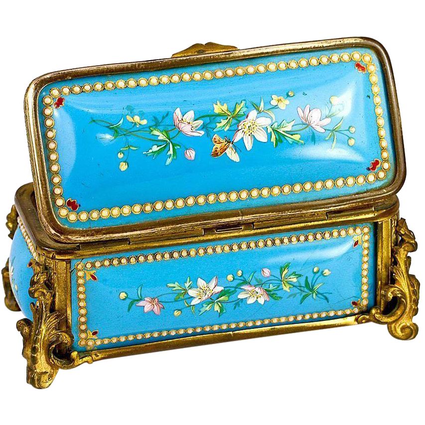 Antique French Kiln-fired Enamel Jewelry Casket, Box, Etui - unsigned Tahan Antique French Kiln-fired Enamel Jewelry Casket, Box, Etui - unsigned Tahan