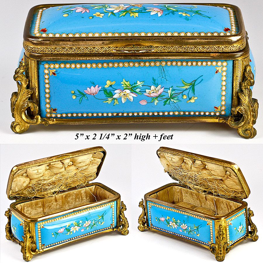 Antique French Kiln-fired Enamel Jewelry Casket, Box, Etui - unsigned Tahan Antique French Kiln-fired Enamel Jewelry Casket, Box, Etui - unsigned Tahan