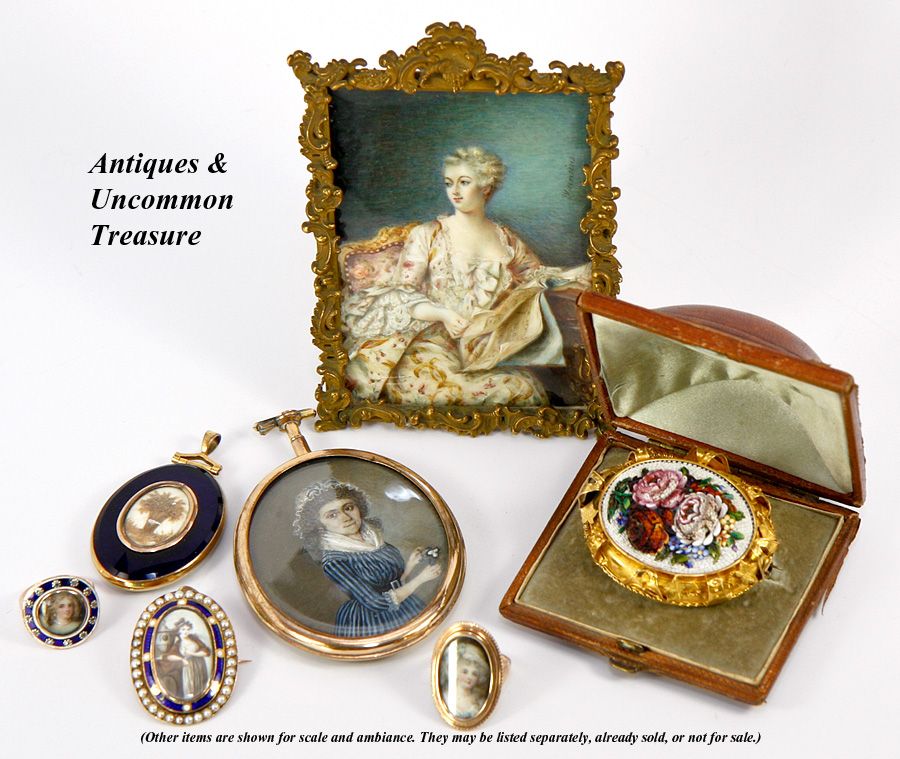 Superb Antique French Revolution Era Portrait Miniature in 12k Gold Fusee Locket Type Frame Superb Antique French Revolution Era Portrait Miniature in 12k Gold Fusee Locket Type Frame