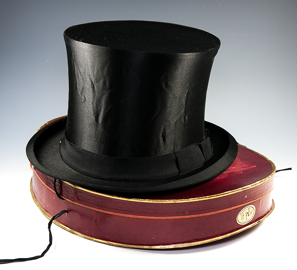 Antique Victorian Edwardian Era Silk Top Hat, French in Original