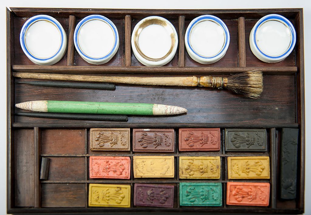 Antique French Water Color Paint Set, Wood Box, Chest, Aquarelle Artist