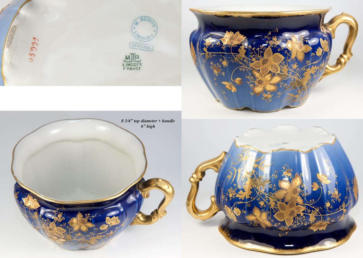 Antique REDON Limoges French Chamber Pot, Planter or Jardiniere, Raised