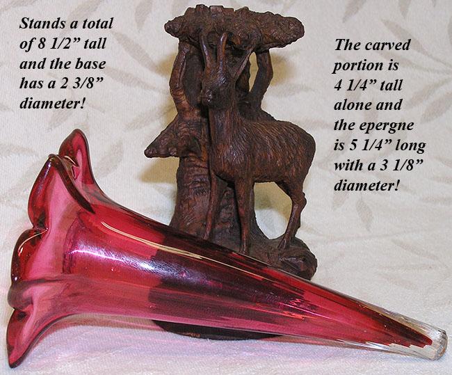 Superb Antique Black Forest Epergne Stand, Cranberry Glass Vase Superb Antique Black Forest Epergne Stand, Cranberry Glass Vase