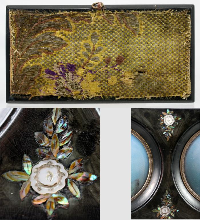 RARE Antique Portrait Miniature, Military Officer, Wife - Shell Frame RARE Antique Portrait Miniature, Military Officer, Wife - Shell Frame
