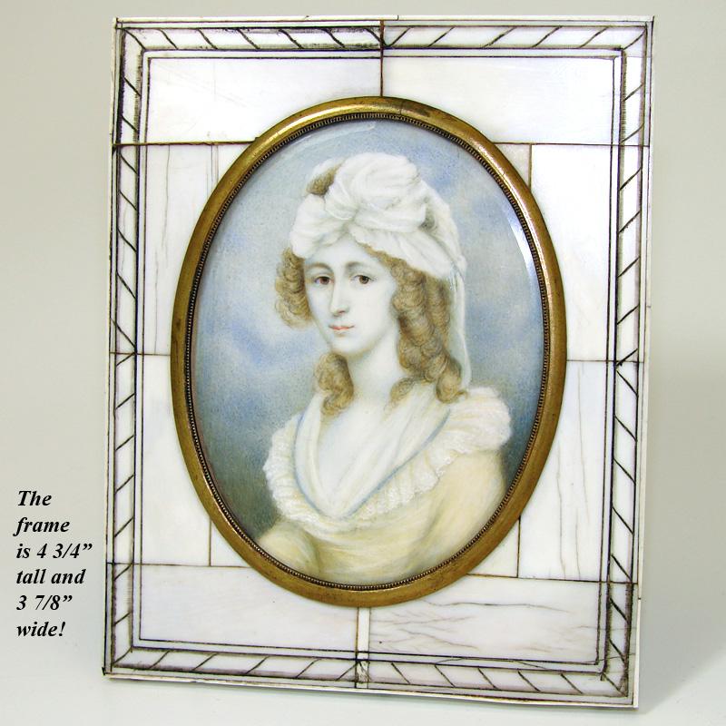 Stunning Antique Portrait Miniature, Incised Frame Stunning Antique Portrait Miniature, Incised Frame