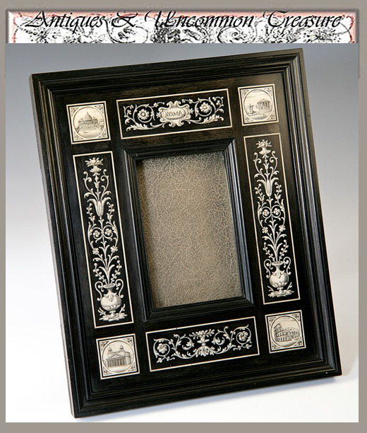 Superb Antique GRAND TOUR Italy Ebony & Ivory Frame - Carte de Visite, Scrimshaw-like Ivory Superb Antique GRAND TOUR Italy Ebony & Ivory Frame - Carte de Visite, Scrimshaw-like Ivory