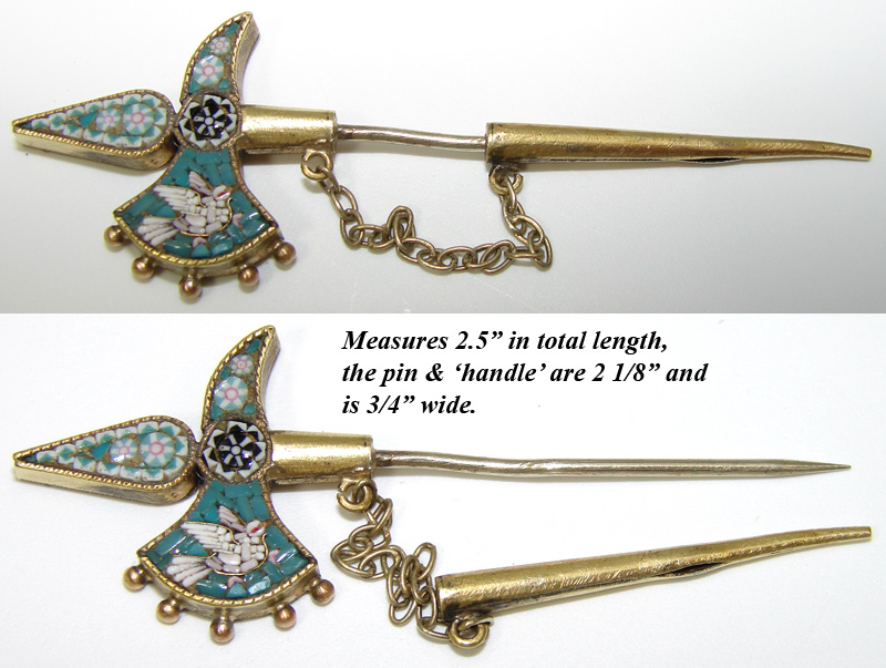 Antique Micro Mosaic Sweater Pin, Brooch Sword with Dove Antique Micro Mosaic Sweater Pin, Brooch Sword with Dove