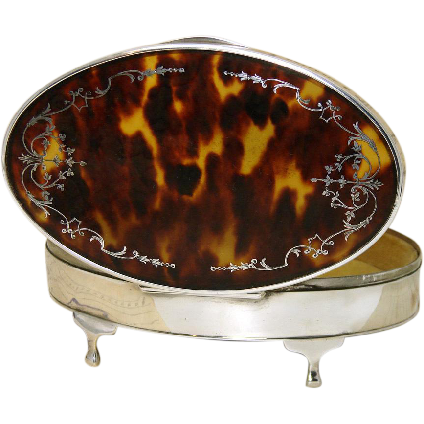 LG Antique English Sterling Silver & Shell Casket - Tortoiseshell LG Antique English Sterling Silver & Shell Casket - Tortoiseshell