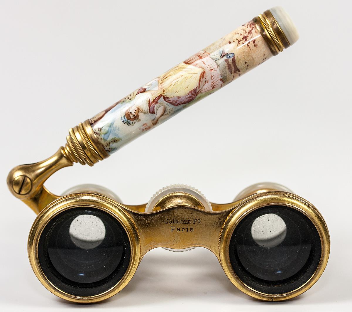 19th c. French Kilnfired Enamel Opera Glasses, Binoculars,