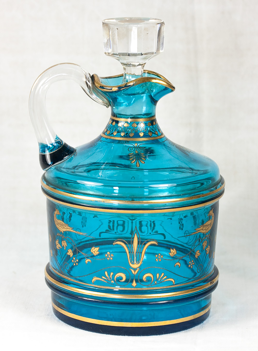 Antique French Liqueur Service, Baccarat Blue Crystal Decanter & Tray