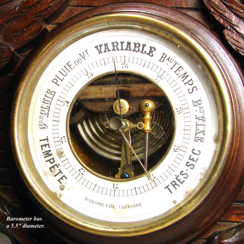 Antique Victorian Carved Wood 29" Wall Barometer, Thermometer Griffin
