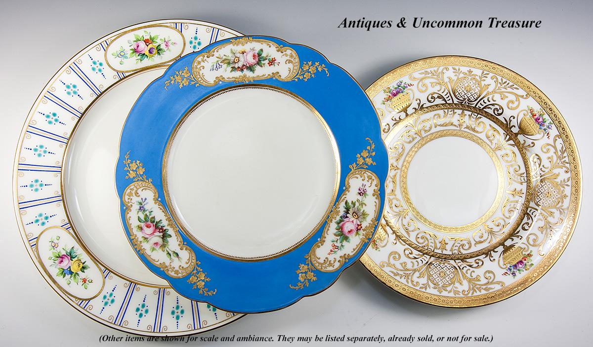 Set of 12 Antique Minton Dinner Plates, 10.25", Raised Enamel & Gold