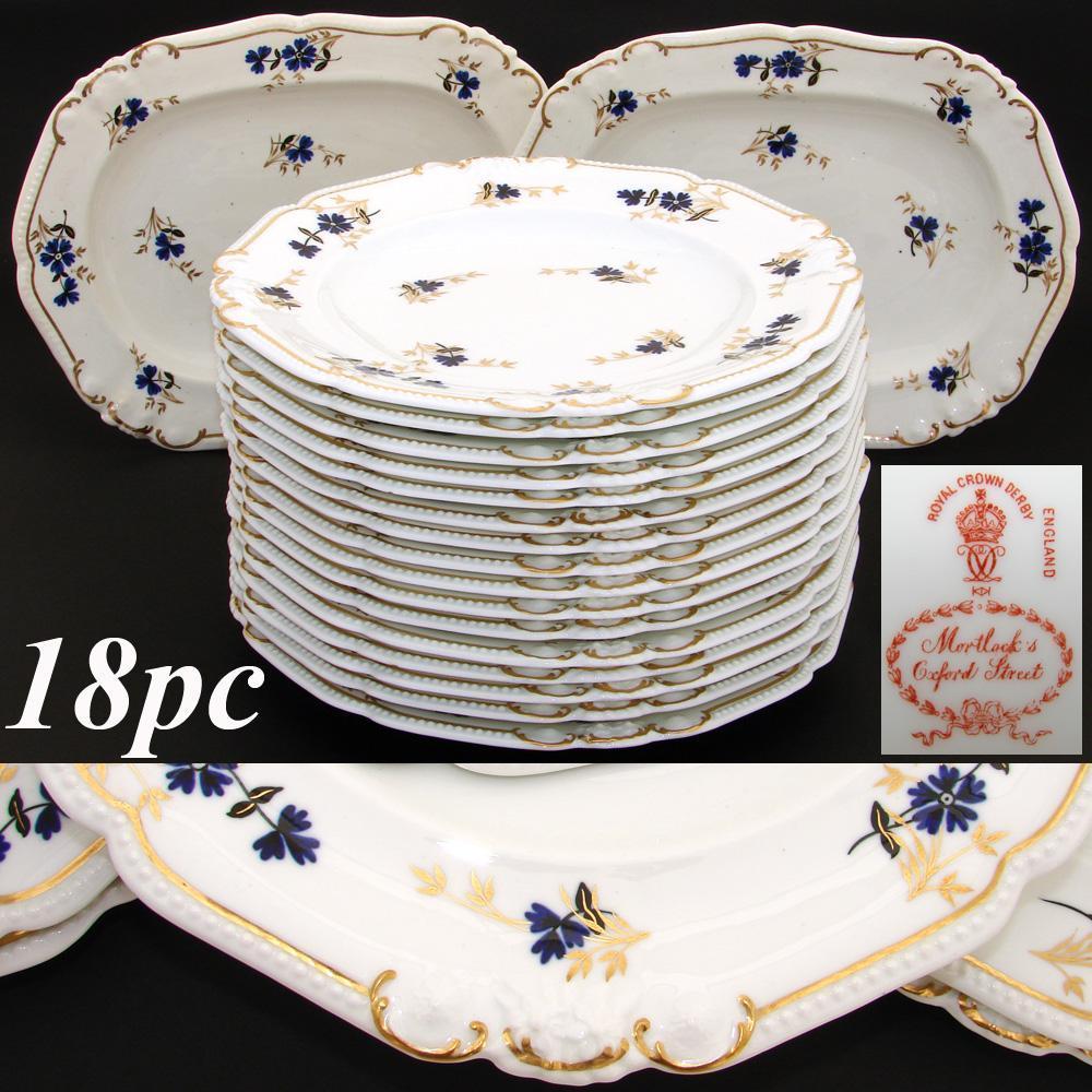 Antique Royal Crown Derby 10.5" Plate Set, 14pc with 2pc Serving Dishes, c. 1899 eBay