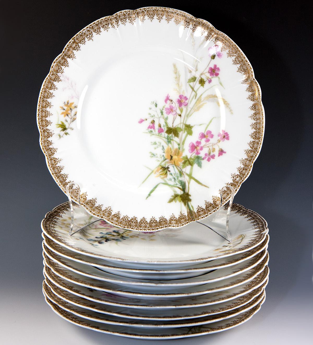 Set of 9 Hand Painted Haviland Limoges Plates, 18881896 Date Marks, 8.