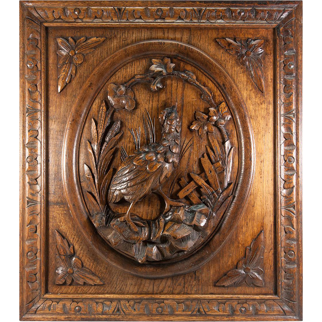 Antique Black Forest Carved Game Plaque, Wood Panel 25"x22", Wall or