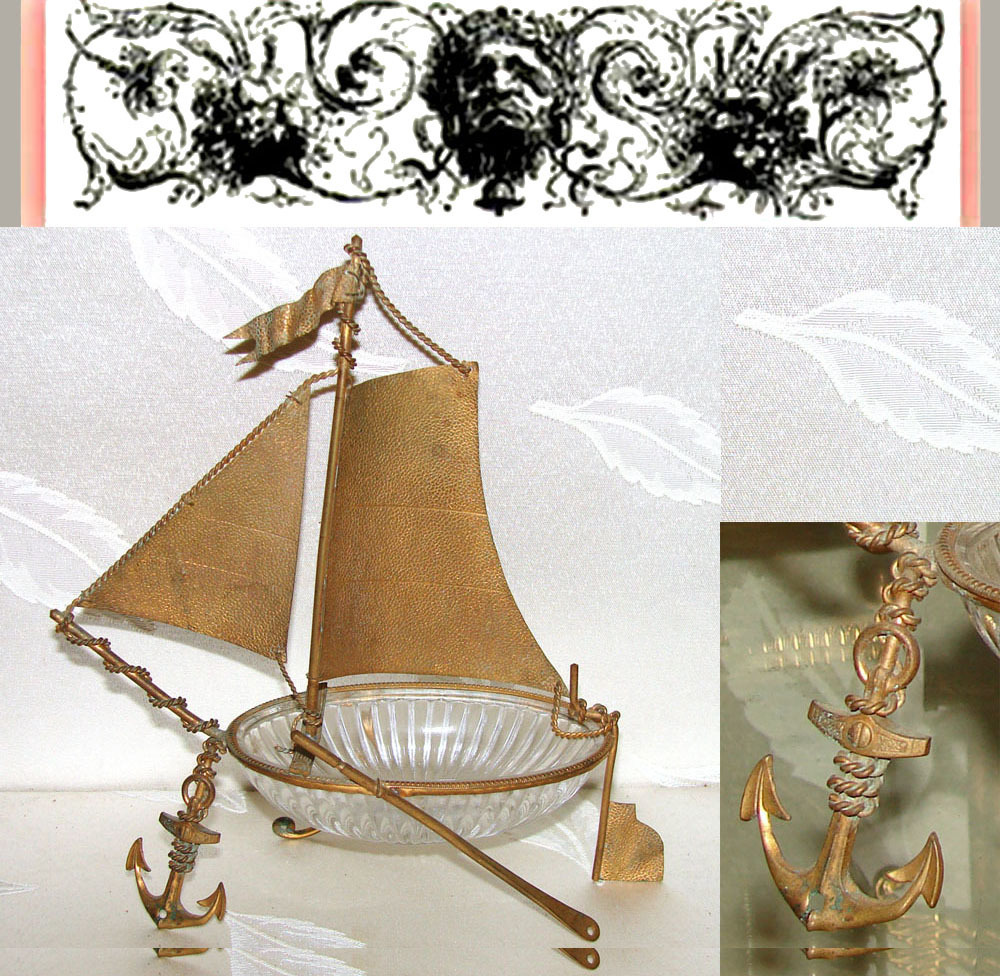 Antique Napoleon III Baccarat Marked 'Egg' Sail Boat, Pocket Watch Stand Antique Napoleon III Baccarat Marked 'Egg' Sail Boat, Pocket Watch Stand