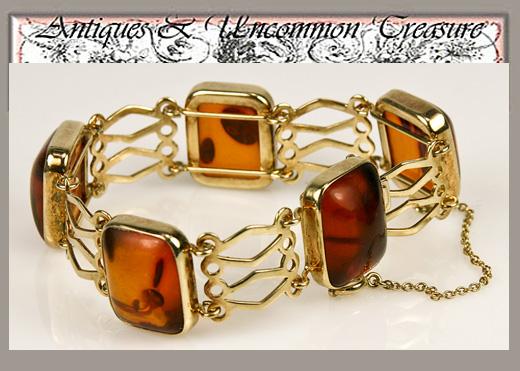 Superb Vintage Baltic Sea Amber, Gilt Sterling Silver Bracelet Superb Vintage Baltic Sea Amber, Gilt Sterling Silver Bracelet