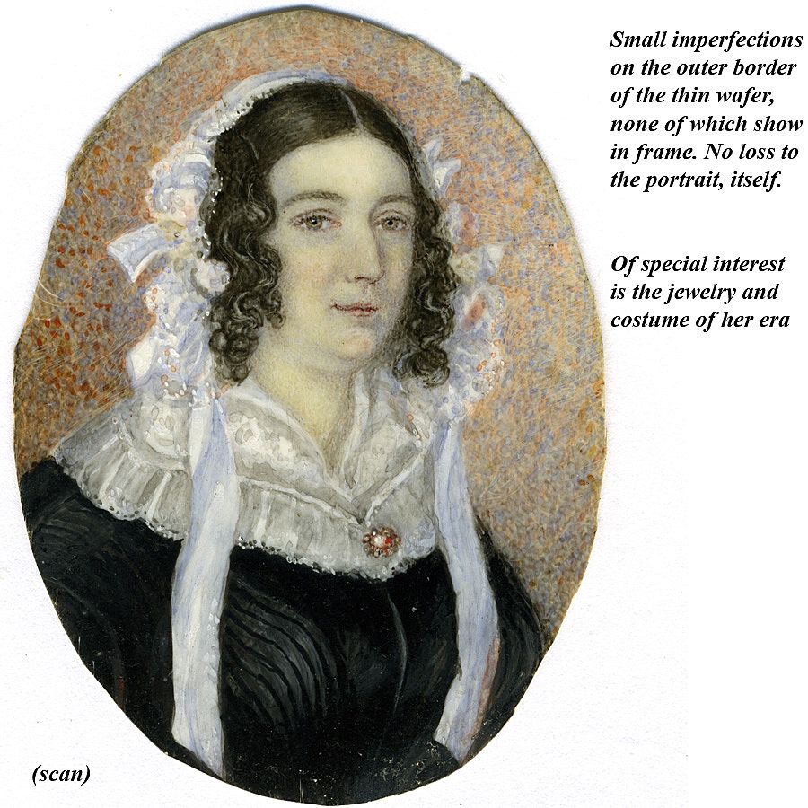 Antique Georgian Portrait Miniature, Lady in Lace, Jewelry Antique Georgian Portrait Miniature, Lady in Lace, Jewelry