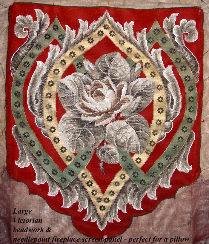 UNUSED Antique Beadwork Needlepoint Fireplace Screen 18x15" Panel, Highly Ornate eBay