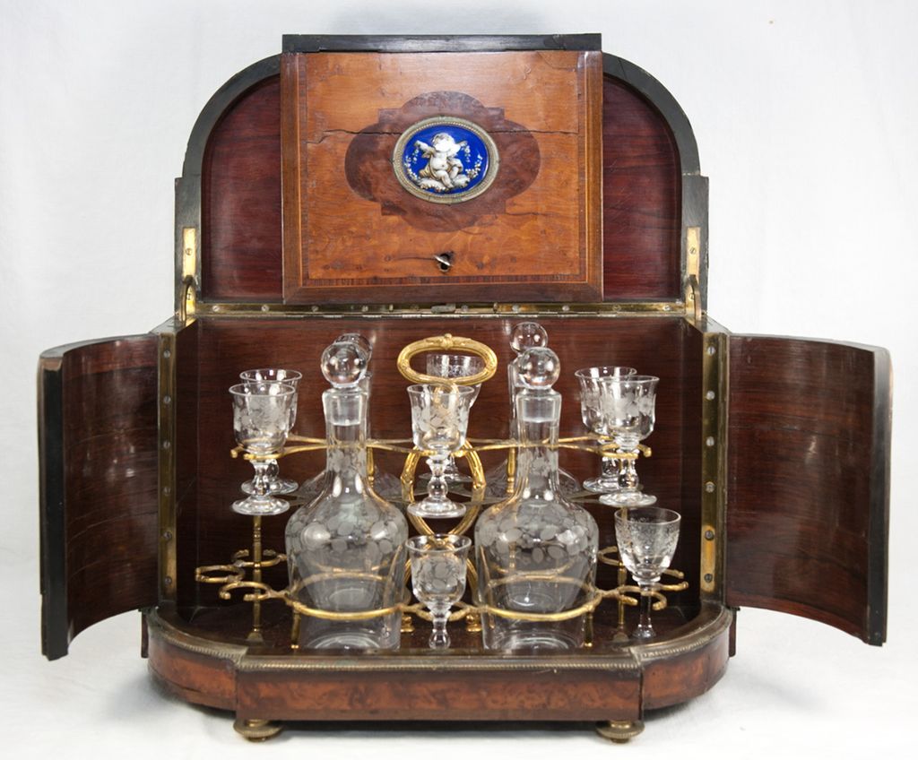 SUPERB Antique French Tantalus, Cave a' Liqueur, Porcelain Putti, Decanter Set eBay