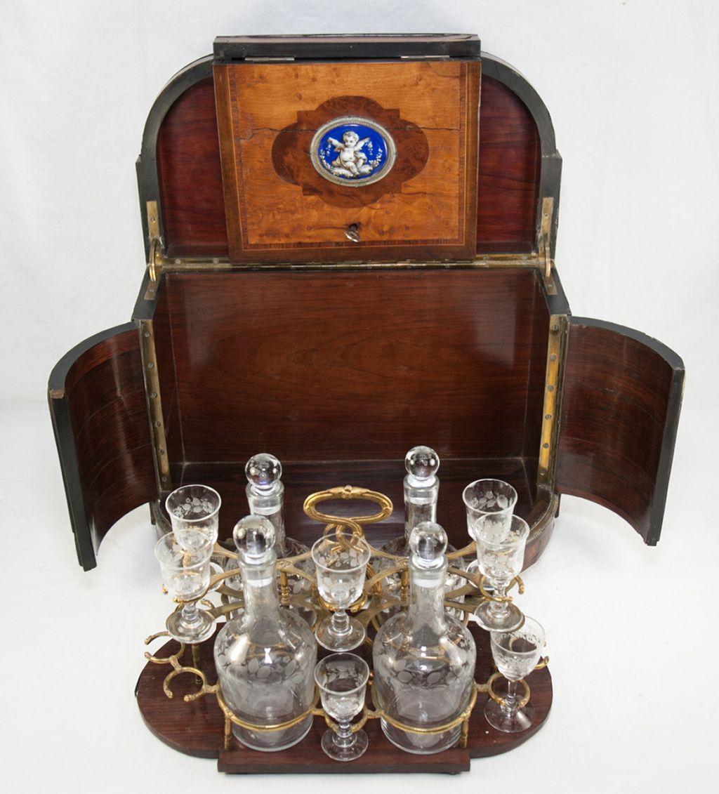 SUPERB Antique French Tantalus, Cave a' Liqueur, Porcelain Putti, Decanter Set eBay