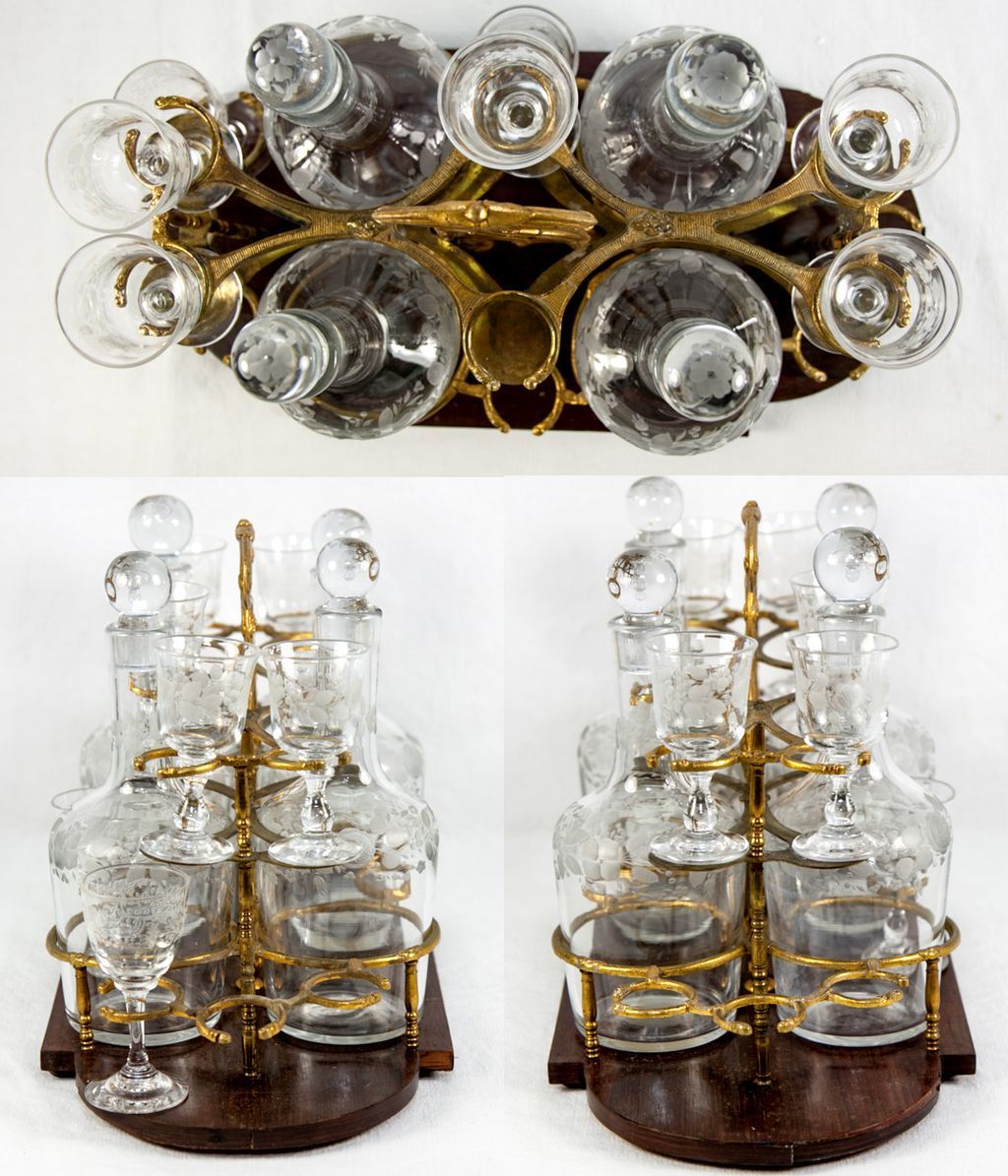 SUPERB Antique French Tantalus, Cave a' Liqueur, Porcelain Putti, Decanter Set eBay