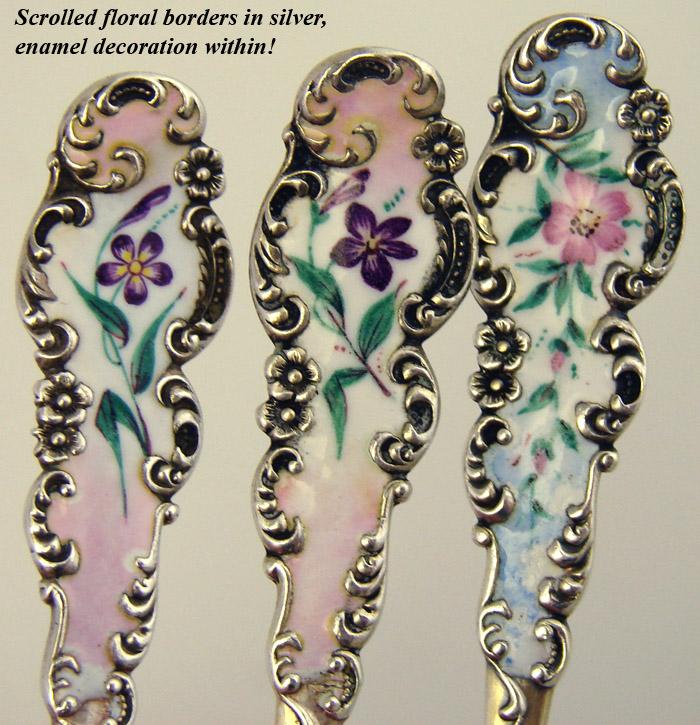 Rare Antique 3pc Serving Set, Sterling Silver & Enamel! Rare Antique 3pc Serving Set, Sterling Silver & Enamel!