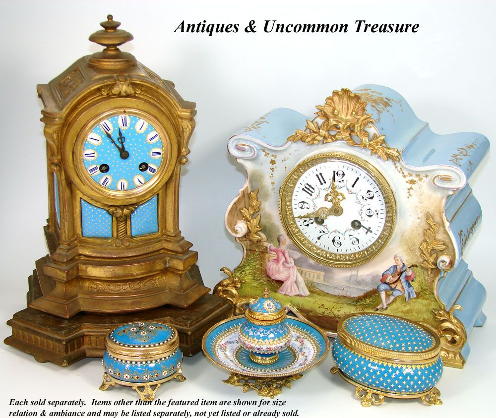 Magnificent Antique French Porcelain & Enamel Mantel Clock, Hand