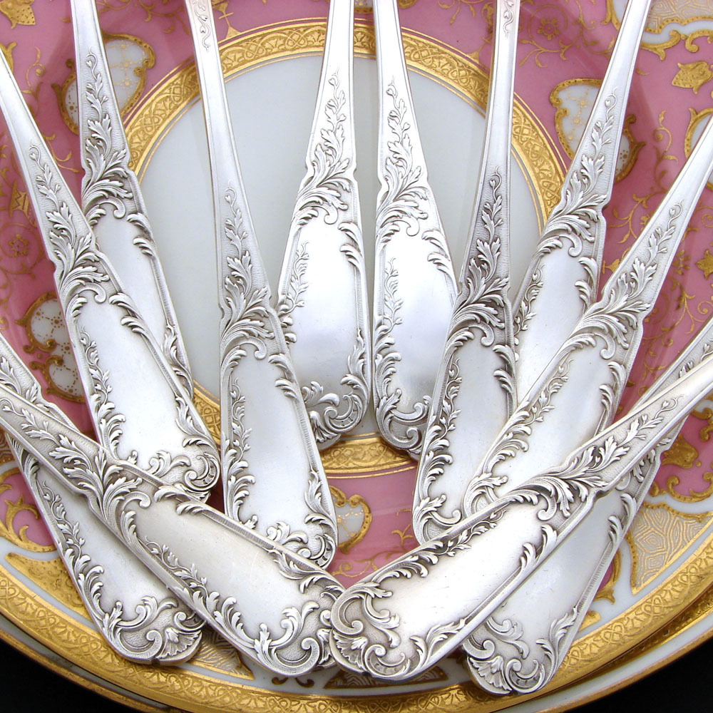 Elegant Antique French Silver Plate 24p Dinner Size Flatware Set