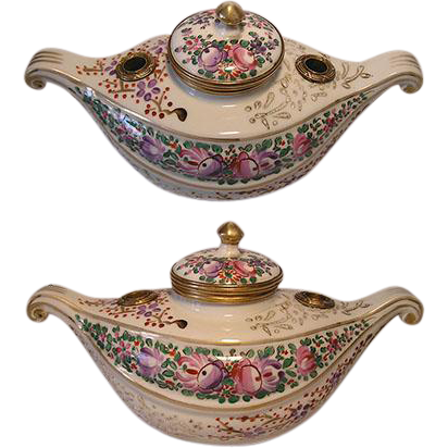 Rare 19th C. Gilt Bronze & Porcelain Gondola/Urn Inkwell/Stand Rare 19th C. Gilt Bronze & Porcelain Gondola/Urn Inkwell/Stand