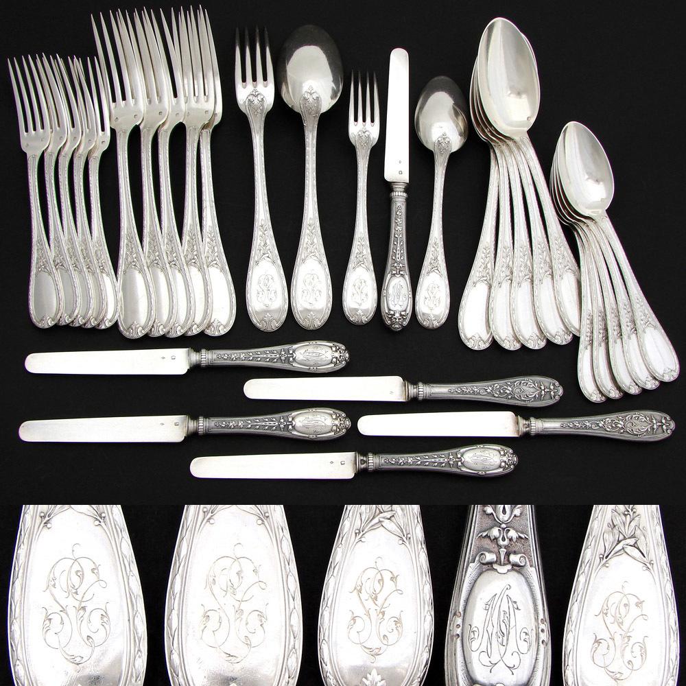 Antique French Sterling Silver 30pc Flatware Set, 5p for SIX