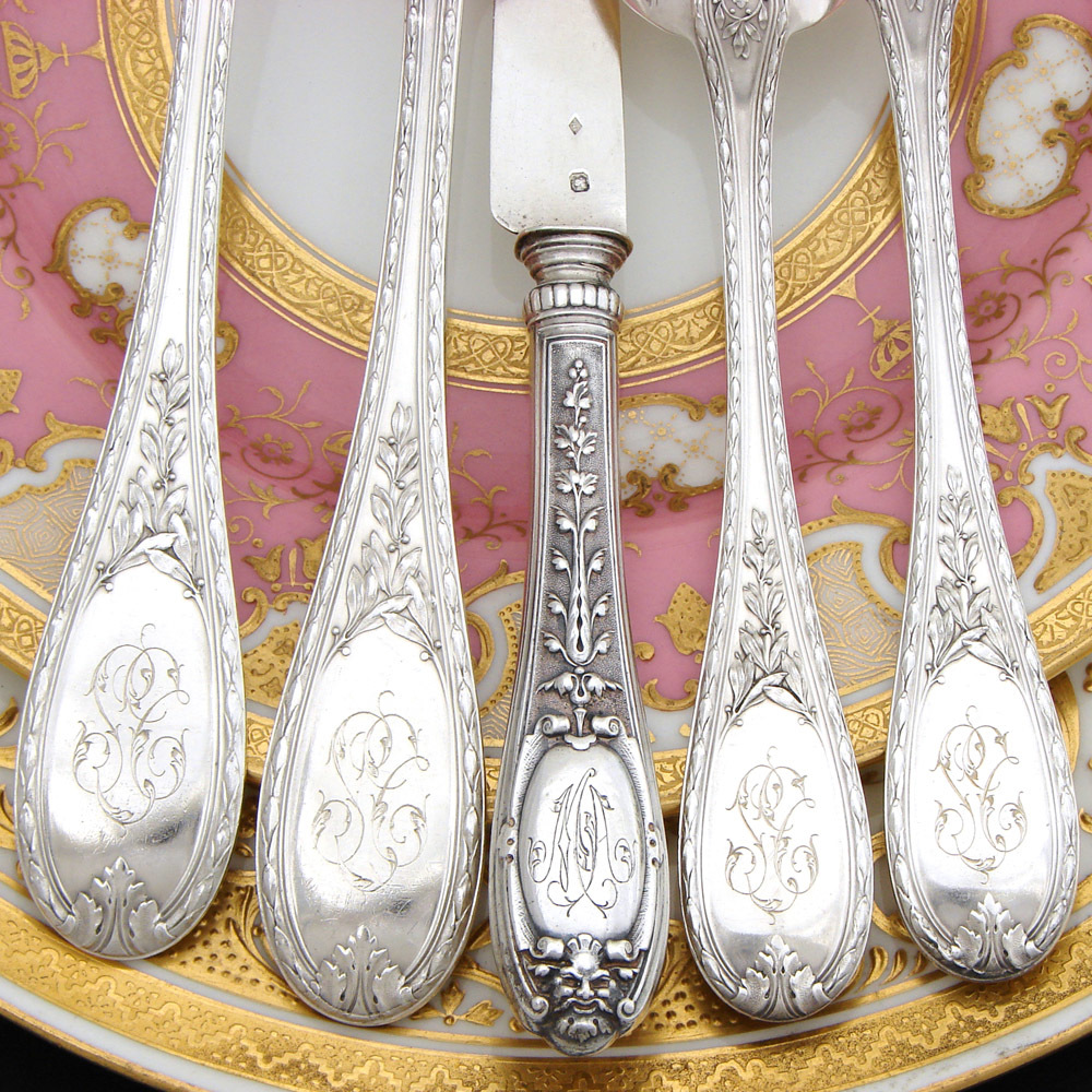 Antique French Sterling Silver 30pc Flatware Set, 5p for SIX
