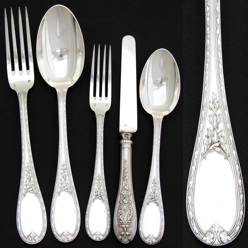 Antique French Sterling Silver 30pc Flatware Set, 5p for SIX