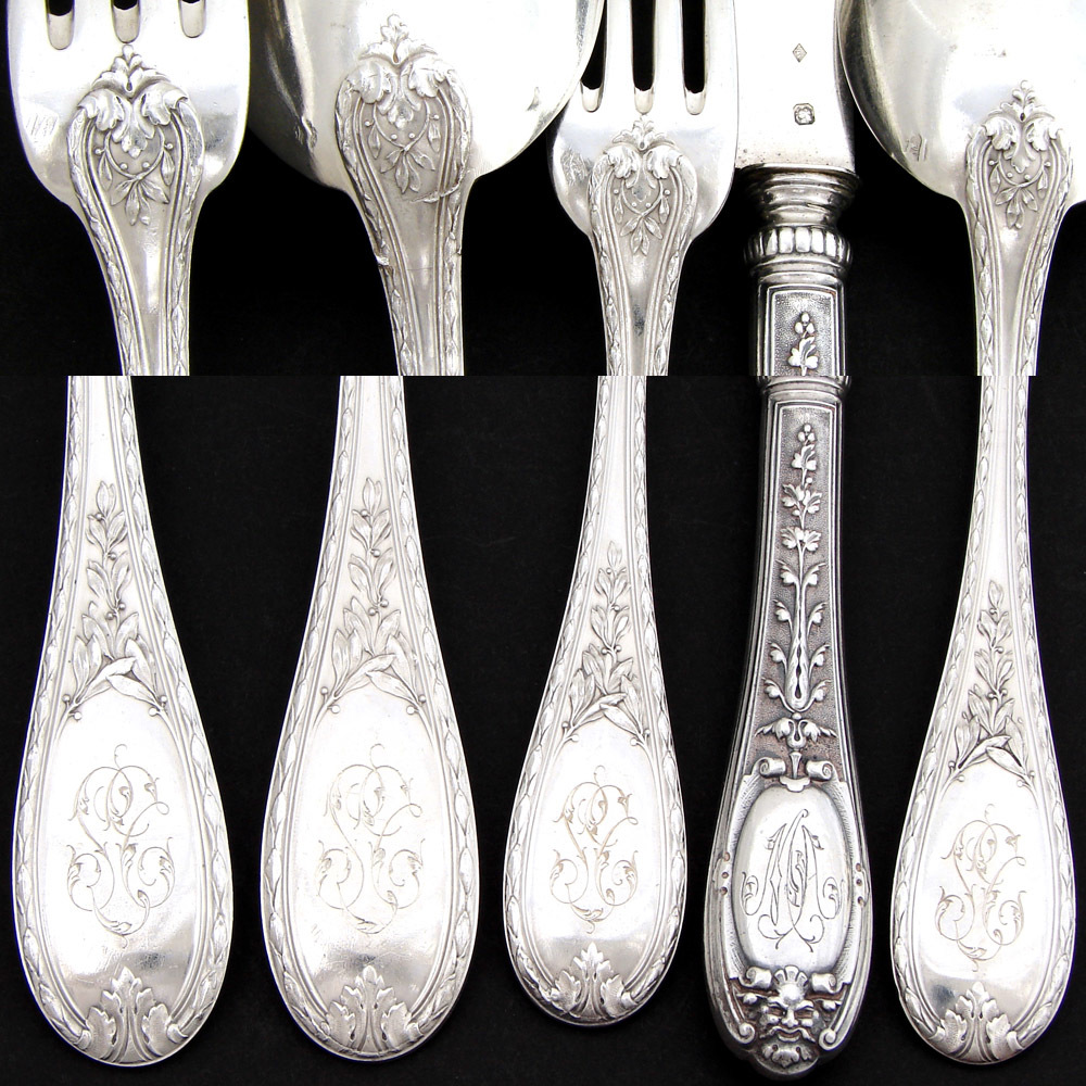 Antique French Sterling Silver 30pc Flatware Set, 5p for SIX