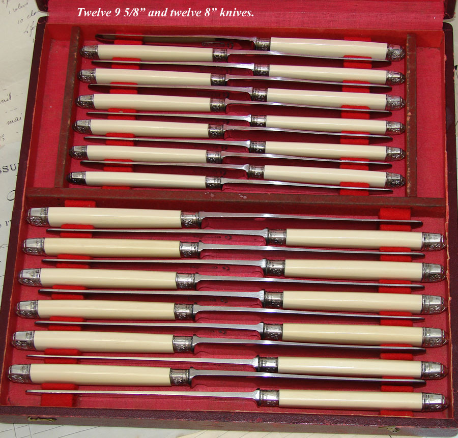 Elegant Vintage French 24pc Table Knife Set, Silver & Faux Ivory Elegant Vintage French 24pc Table Knife Set, Silver & Faux Ivory
