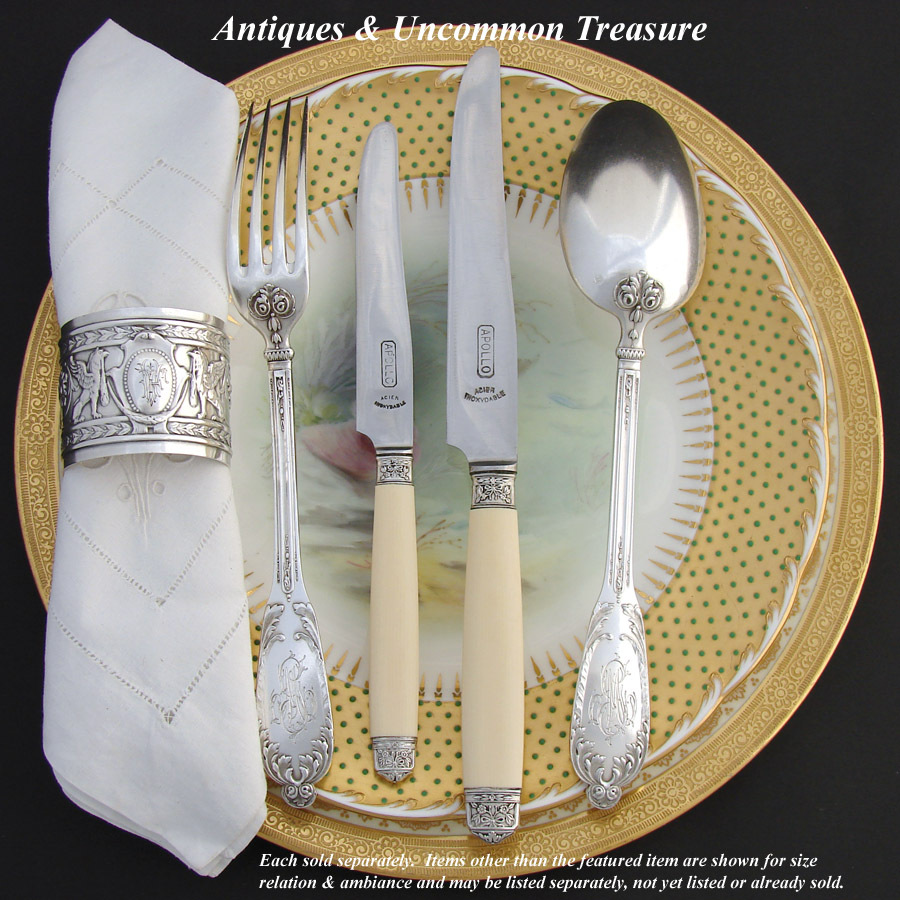 Elegant Vintage French 24pc Table Knife Set, Silver & Faux Ivory Elegant Vintage French 24pc Table Knife Set, Silver & Faux Ivory