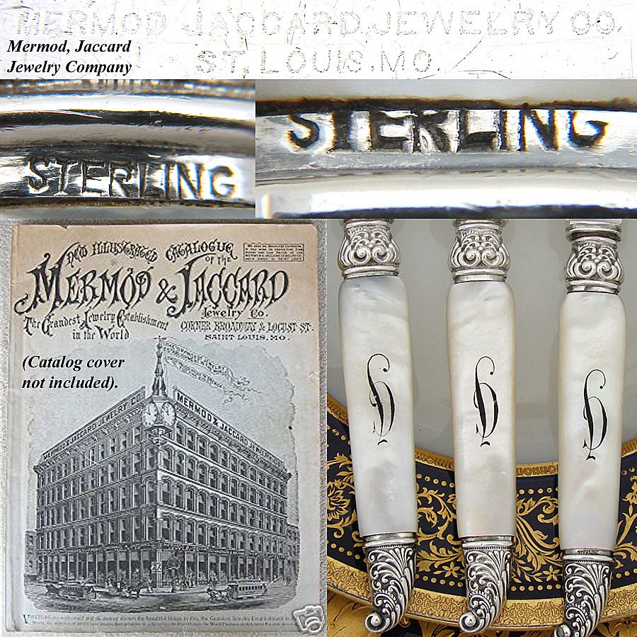Antique 6pc Knife Set: Sterling Silver & Mother of Pearl Handles Antique 6pc Knife Set: Sterling Silver & Mother of Pearl Handles
