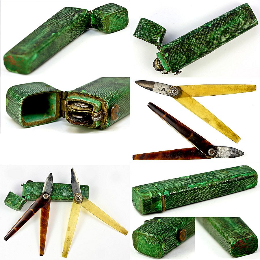 Antique Georgian Shagreen Etui with 2 Medical Lancets Antique Georgian Shagreen Etui with 2 Medical Lancets
