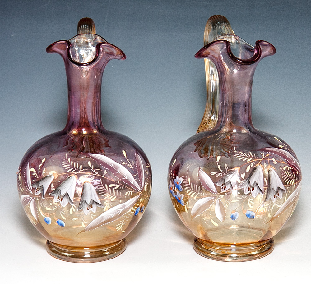 Charming Pair of Antique French Art Glass Caraf, Enamel, Hand Made eBay