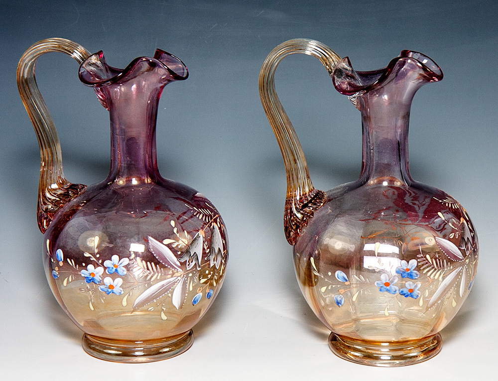 Charming Pair of Antique French Art Glass Caraf, Enamel, Hand Made eBay