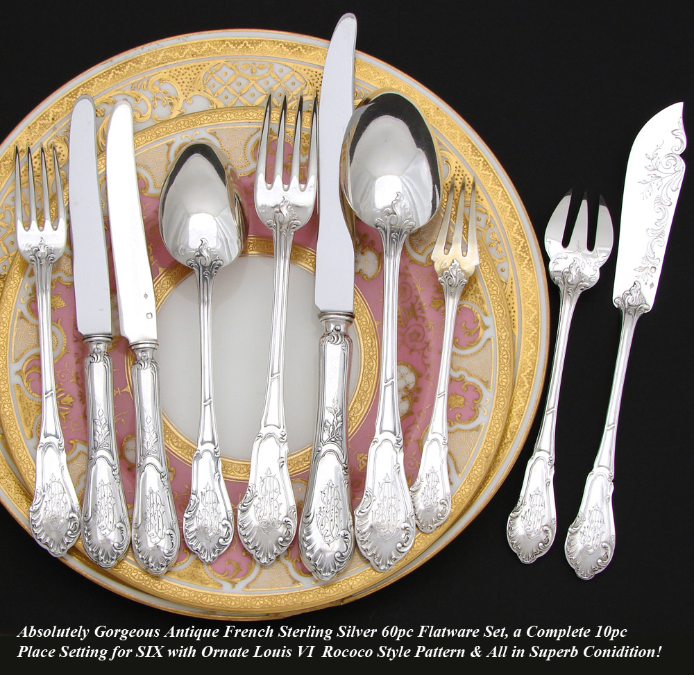 Antique French Sterling Silver 60pc Flatware Set, Ornate Louis VI Rococo Pattern eBay