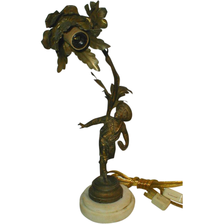 Delightfully Charming! 19th Century French Ormolu Lamp, Sculpture of School Boy, (not Bronze) Delightfully Charming! 19th Century French Ormolu Lamp, Sculpture of School Boy, (not Bronze)