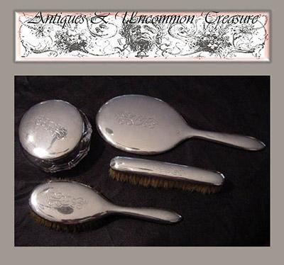 Antique English or American 4pc Sterling Silver Vanity Brush Set Antique English or American 4pc Sterling Silver Vanity Brush Set