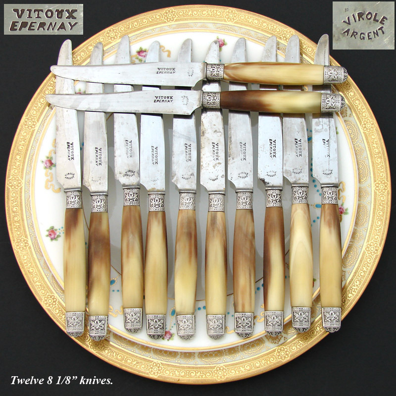 SET of 24 Antique French Empire Horn & Silver Dinner Knives SET of 24 Antique French Empire Horn & Silver Dinner Knives