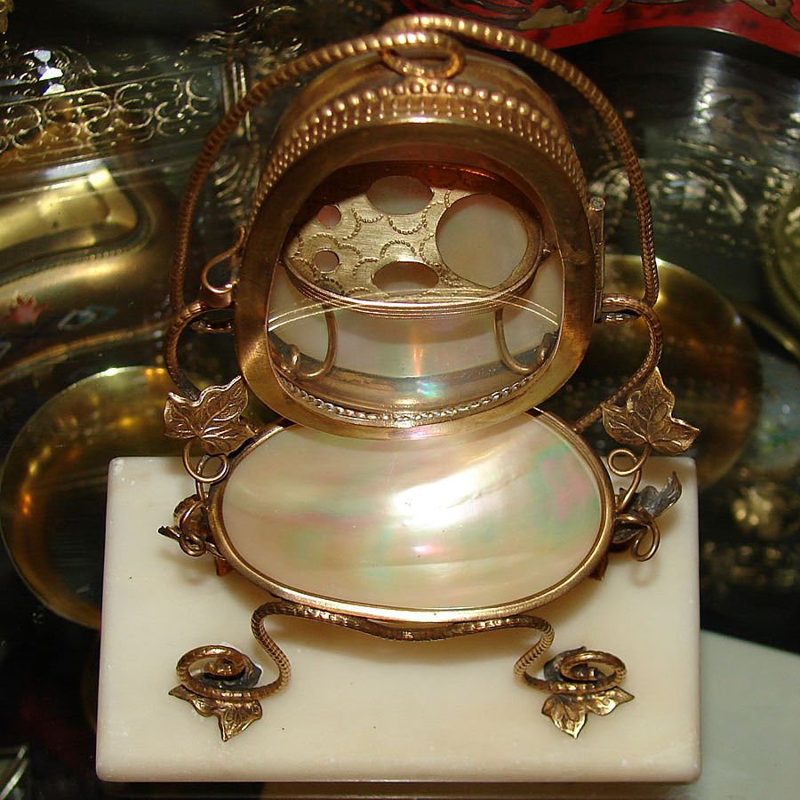 Antique French Palais Royal Pearl & Bronze Sewing Etui, a Miniature Dressing or Vanity Table Antique French Palais Royal Pearl & Bronze Sewing Etui, a Miniature Dressing or Vanity Table