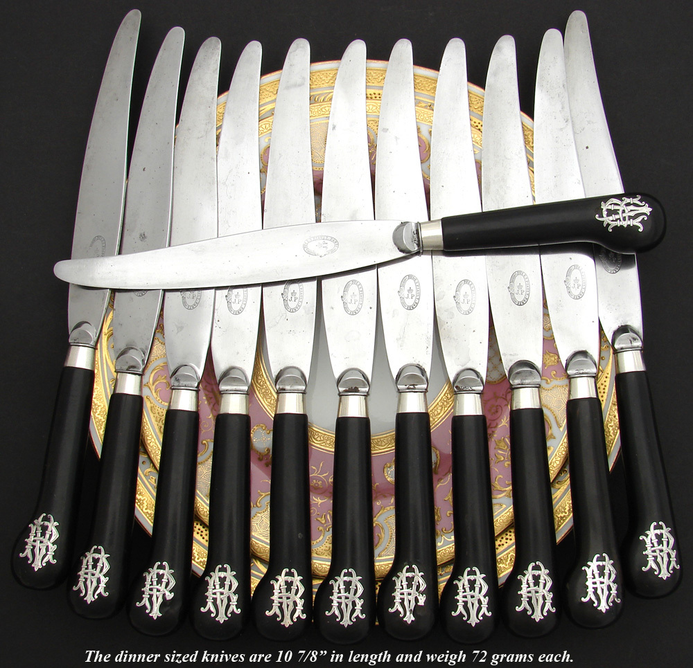 Antique French 24pc Table Knife Set, Pistol Grip Handles