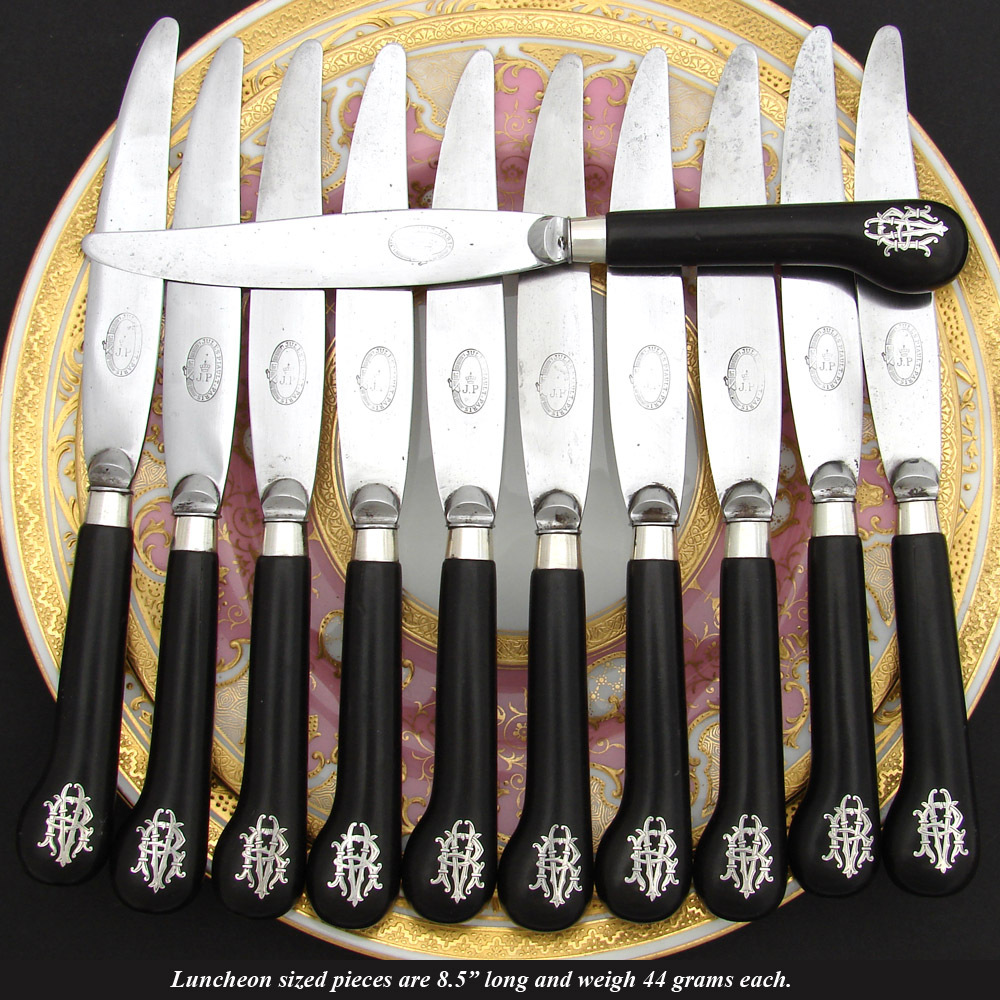 Antique French 24pc Table Knife Set, Pistol Grip Handles