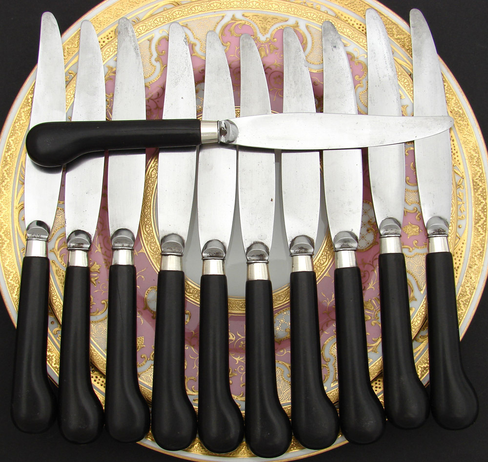 Antique French 24pc Table Knife Set, Pistol Grip Handles